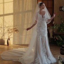 Wedding Veil for Brides, White Double-Layer Edged,Fluffy Face-Covering Veil Comb