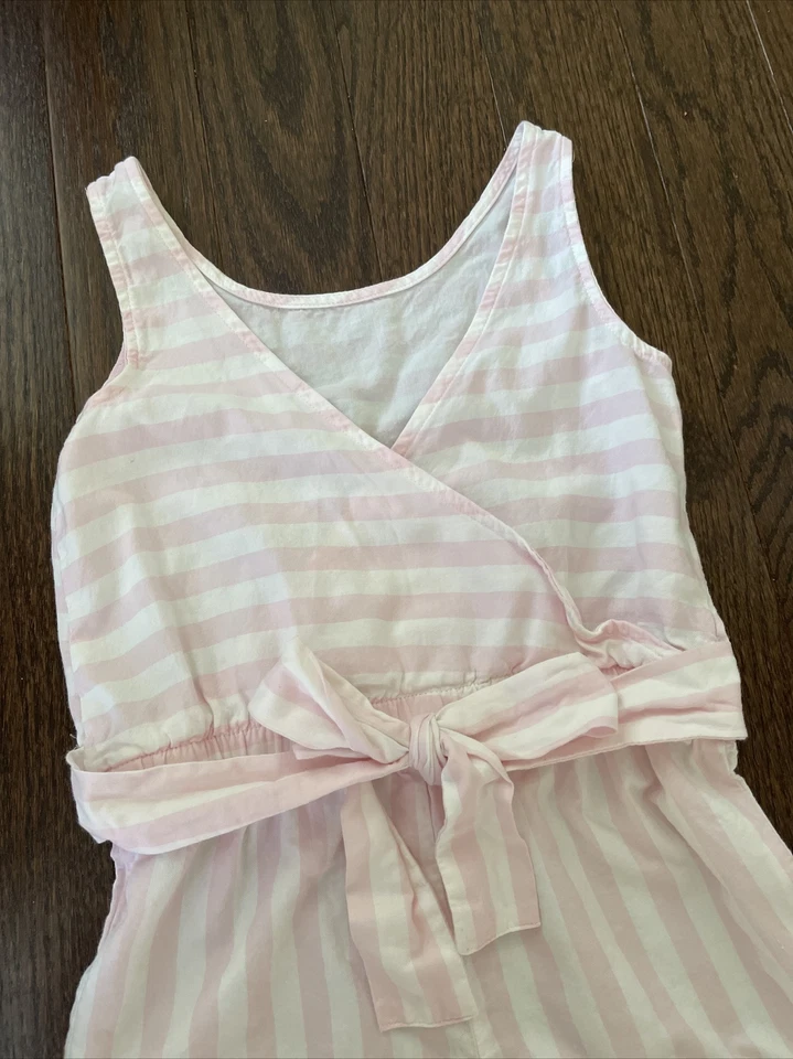 Carter’s Girls 7 粉色和白色条纹绑带连身裤 二手状况完好 — 第 2/4 张图片