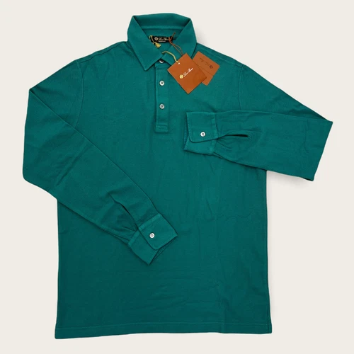 Loro Piana Light Green Cotton Long Sleeve Polo Shirt Size Medium Made in Italy