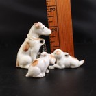 Vintage Jack Russell Terrier Dog Porcelain Figurines Chained Mom Puppies 2.25"