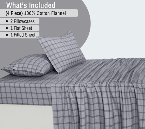 100% Cotton Flannel Sheet Set Deep Pockets Breathable Warm 170 GSM Cozy Soft - Picture 377 of 495
