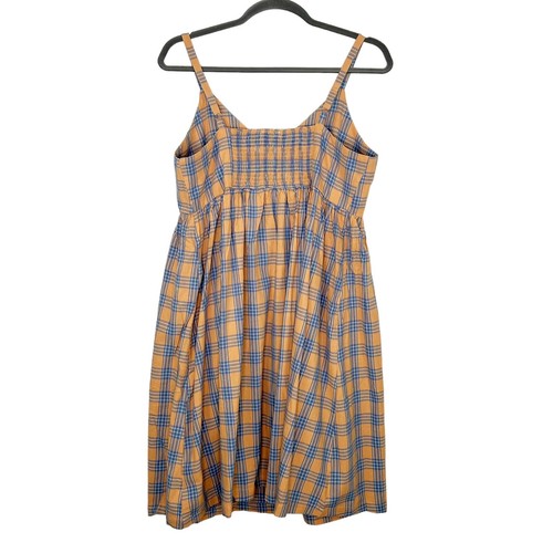 NEW Gilli Smocked Midi Dress Womens Size 3X Sleeveless Orange Blue Plaid - Picture 2 of 9