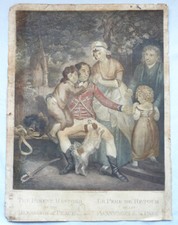 ANTIQUE BRITISH NAPOLEONIC MILITARY PRINT - "THE PARENT RESTORED"
