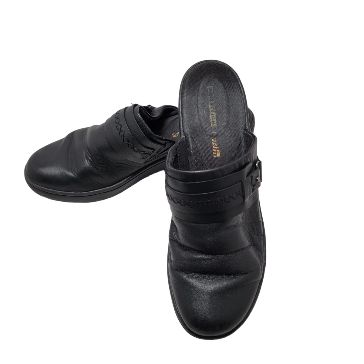 Clarks Collection Womens Black Leather Delana Amber Slip On Mules Clog Size 9.5M