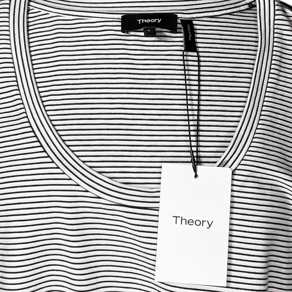 Theory Women's Easy Tank Black Cream Ranmire Stripe Stretch Sleeveless Top L NWT - Изображение 3 из 4