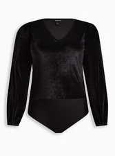 Torrid Stretch Velvet V-Neck Long Sleeve Bodysuit Black 1 1X 14 16 #H10806