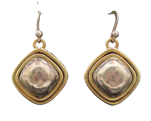 BARSE 925 Silver  Vintage Square Dome Gold Plated Halo Wire Earrings  EG12545