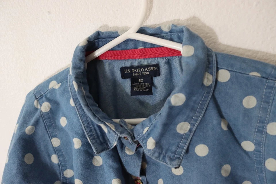 Vestido polo azul con lunares talla 6x manga enrollable abotonada EE. UU. (81) Foto 3 de 4