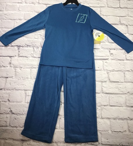 NEW ThereAbouts Boys 2pc Long-Sleeve Pajama PJ Set Flame Resistant Teal Blue