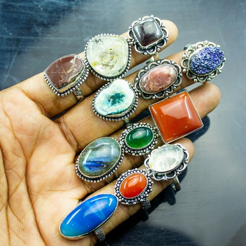 Agate & Mix Gemstone 925 Sterling Silver Plated Wholesale Lot Rings Jewelry - Picture 2 of 3