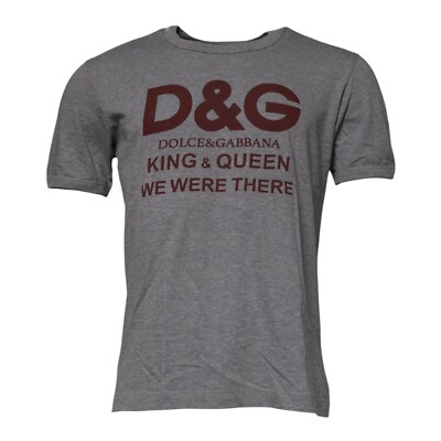 【関税&送料込み】Dolce & Gabbana Gray T-Shirt With Print DOLCE & GABBANA T-shirt Gray Logo Print Cotton Crew Neck Men