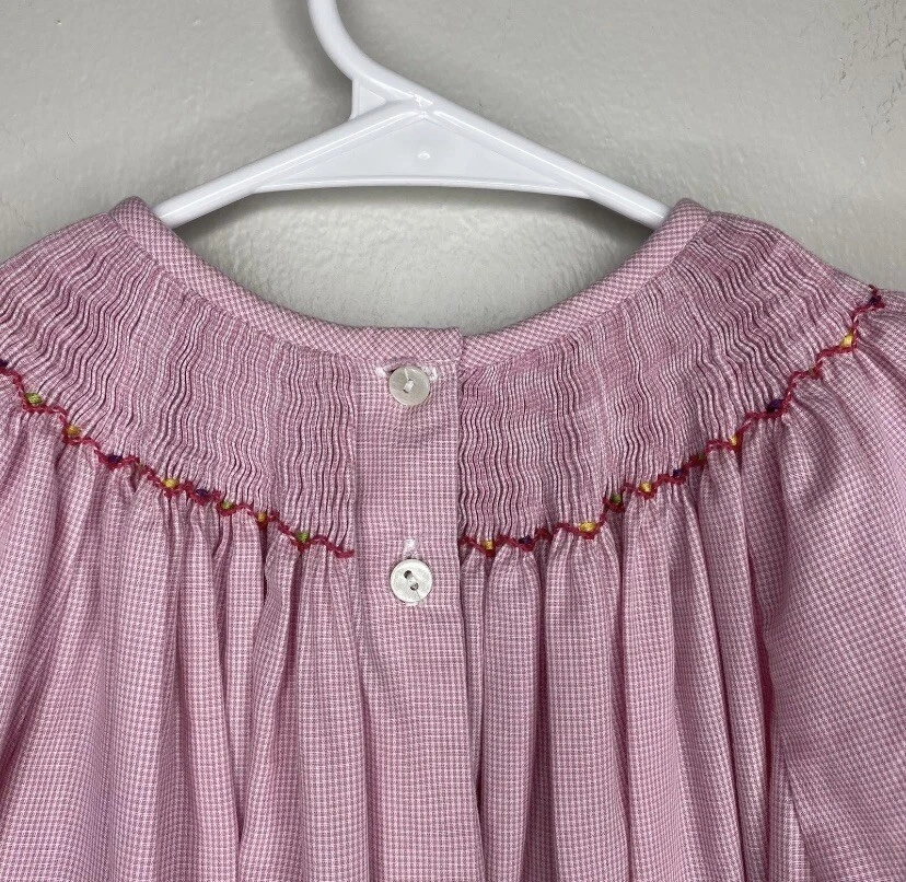 Amanda Remembered Pink Gingham Long Sleeve Bishop Dress Purses Smock Size 6X - Image 4 of 4