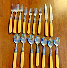 16 Stainless Steel French Flatware Bakelite D...