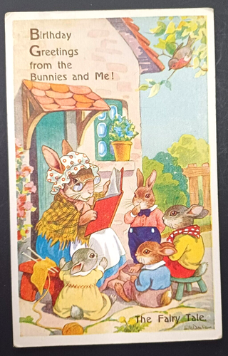 50er Jahre HASEN MÄRCHEN E H Davies Valentinstag Postkarte - Bild 1 von 2