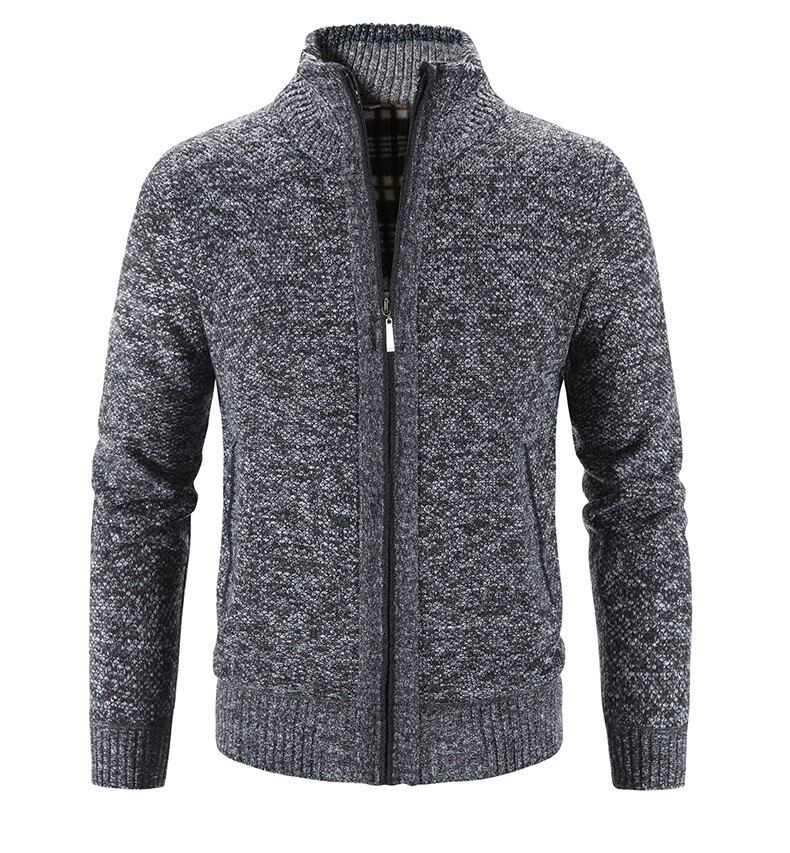 Mens Zip Up Thick Fleece Lined Cable Knit Cardigan Winter Knitted Warm