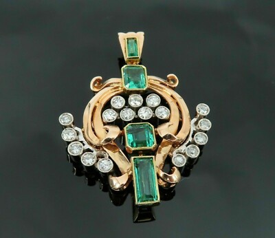 Lab Created Emerald Unique Pendant 3Ct Emerald Cut 14K Yellow Gold Plated Silver
