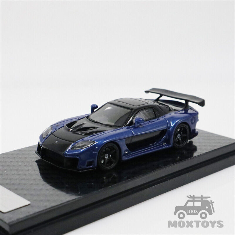 YM Model 1:64 Veilside Fortune 7 Mazda RX7 Blue/ Yellow Resin Model Car