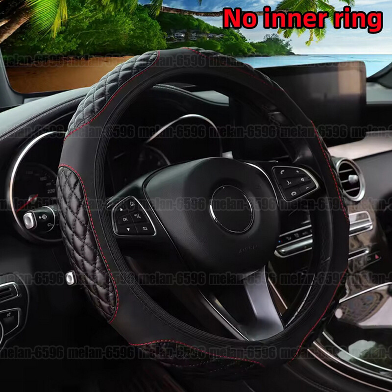 15in Universal Anti-Slip Leather Steering Wheel Cover for Cars