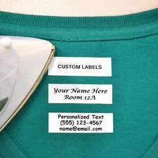 100 Personalized Pre-Cut Iron On Clothing Name Labels w/ Font Choice