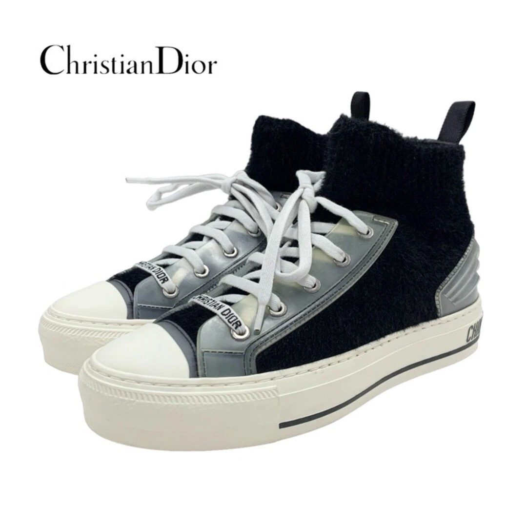 Baskets montantes Christian Dior noir blanc fourrure logo caoutchouc femme taille 36