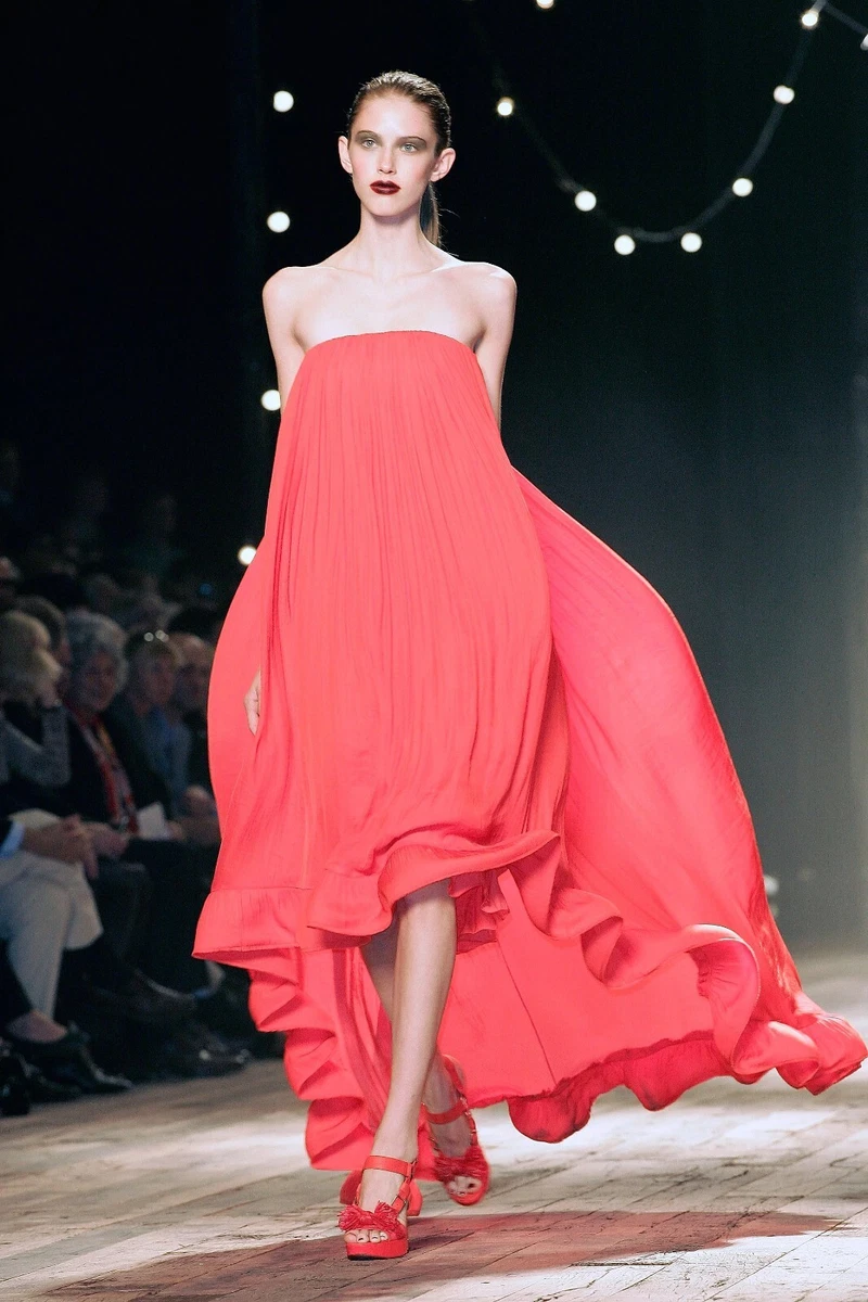 Lanvin Spring 2008 Poppy Red Strapless Bustier Parachute High Low Dress 38