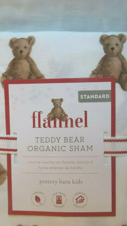 Pottery Barn ALMOHADA SHAM vacaciones Disney oso de peluche regalo franela de Navidad, Foto 2 de 3