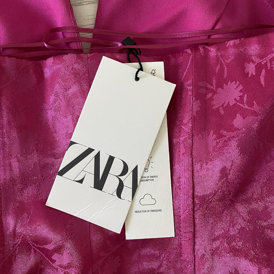 ZARA NWT Jacquard Halter Corset Cropped Top Floral Hot Pink Women’s
