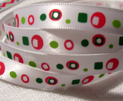 SATINBAND WEIHNACHTSMOTIVE ** 10 mm ** Girlande rund rot eckig grün / Meterware
