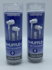 2 pack Magnavox Shuffle In Ear Headphones Clear Bass Handsfree White