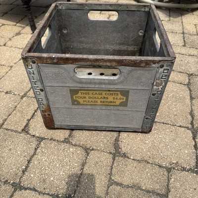 Vintage United Dairies Metal Fiberglass Milk Crate Detroit 1968 Erie Crate Faded