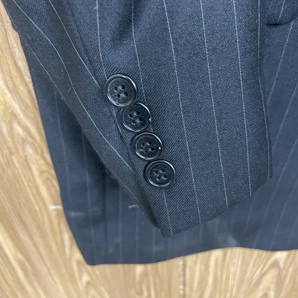Joseph Abboud 2 Piece Suit Mens 44L 38x32 Black Striped Wool Double Vented USA - Image 4 of 4