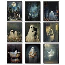 Vintage Halloween Wall Art Posters Prints Set of 9 - Vintage Spooky Ghost Can...