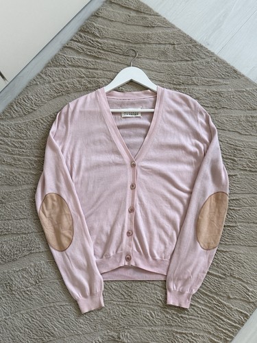 Cardigan femme Maison Margiela rose boutonné col V patch coude coton taille M - Photo 2/17