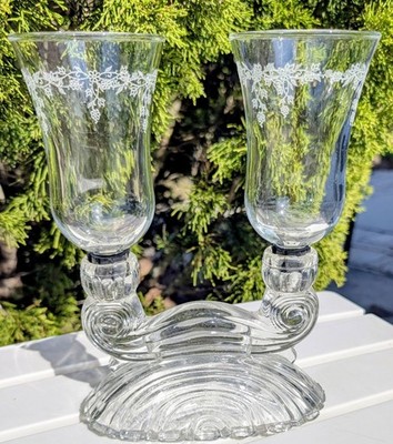 EAPG Clear Glass Swirl 2 Arm Candle Stick Holder 2 Votives Incl