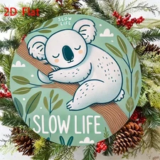 [Durable Build] Slow Life Koala Themed Round Aluminum Wall Art - 8x8 Inch Durabl