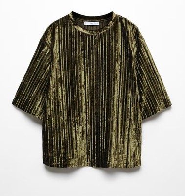Plissiertes Samt- TShirt, moosgrün, Gr. 42-44, Polyester-Samt 93%