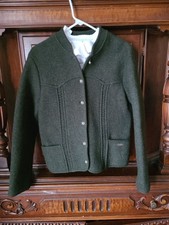 Vintage Austria Boiled Wool Tailored Coat Green Womens Crest Buttons  Mint 