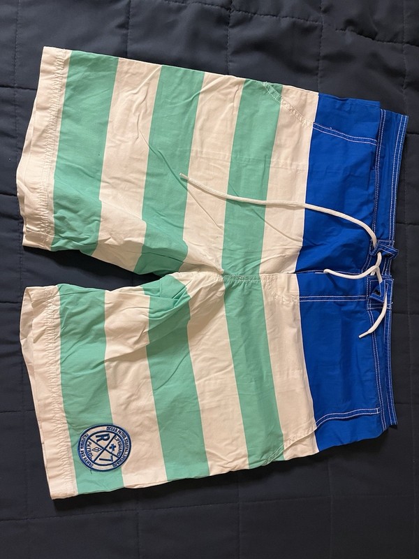 Original Arizona Swim Trunk Shorts XL Green, Blue, White Drawstring Embroidered