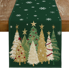 Christmas Table Runner 13x72 Inch, Xmas Trees Snowflakes Holiday Decorative Farm