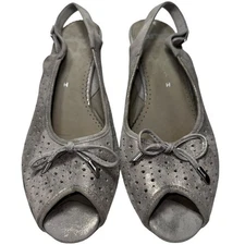 Luftpolster Ara Women’s 9.5 Pewter Metallic Silver Leather 2.5” Sling Back Heels