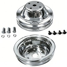 Small Block Chevy Chrome Pulley Set Sbc 2 Groove Long Pump 305 350 400 Bolts