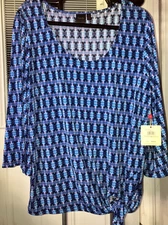 $65 NWT 1X  RAFAELLA SHADES OF BLUE PINK SIDE TIE SLINKY TOP BLOUSE #OT02