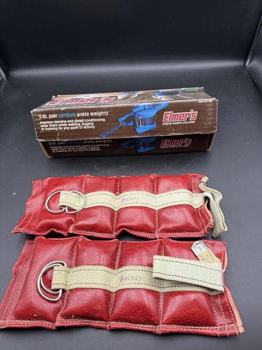 Vintage Elmer’s 5 lb Leather Ankle Weights USA Made – Pair w/ Box