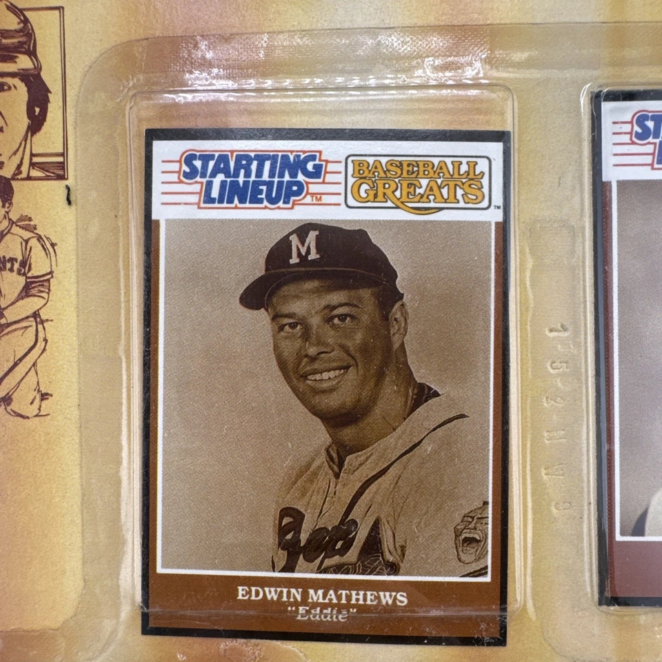 Vintage 1989 Starting Lineup Baseball Greats Hank Aaron & Eddie Mathews SEALED - Image 2 of 4