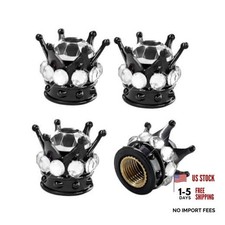 4PCS Crown Rhinestone Valve Caps, Leakproof Tire Stem Cover Black White