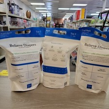 lot of 3 Believe Baby 100 Bamboo Viscose Baby Diapers Size 2, 12-18lbs