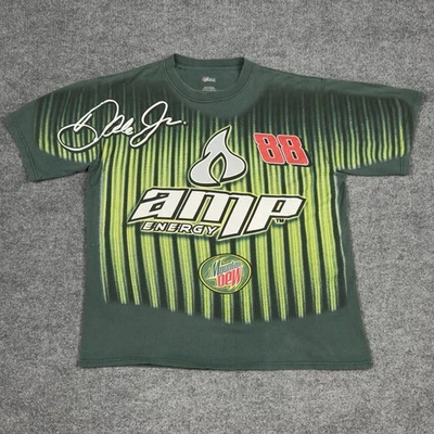 Dale Earnhardt Jr T Shirt Mens L Green NASCAR Racing Amp Energy Mountain Dew AOP - Image 1 of 4