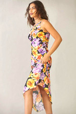 Anthropologie Geisha Designs Midi Dress Asymmetrical Floral One-Shoulder XXS NWT