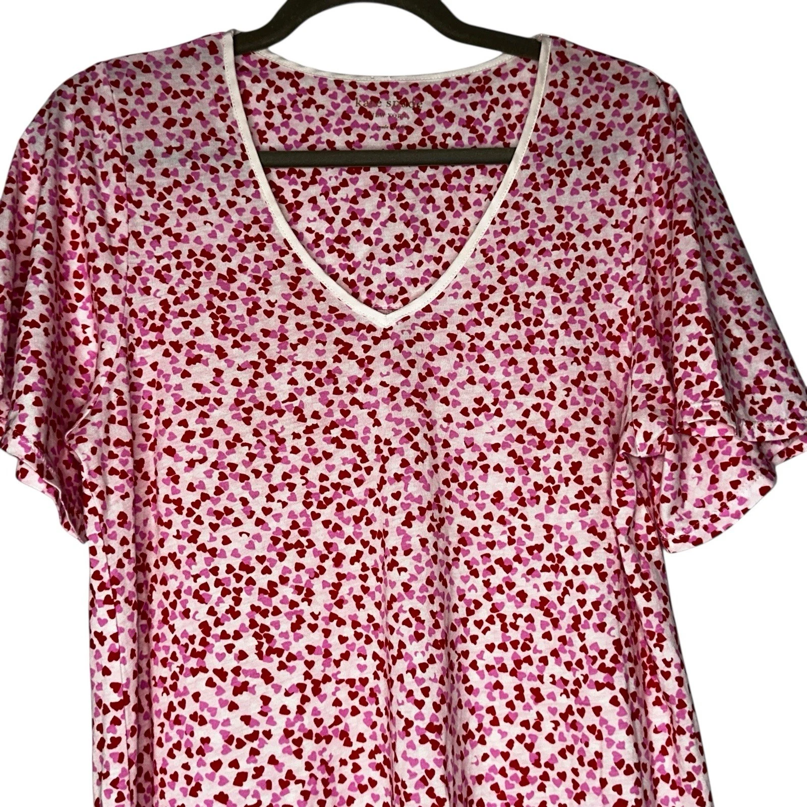 Camicia da notte Kate Spade taglia small morbida camicia da notte loungewear rosa cuori rossi
