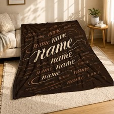 Repeated Name Calligraphy Coral Fleece Blanket Custom Text Decor